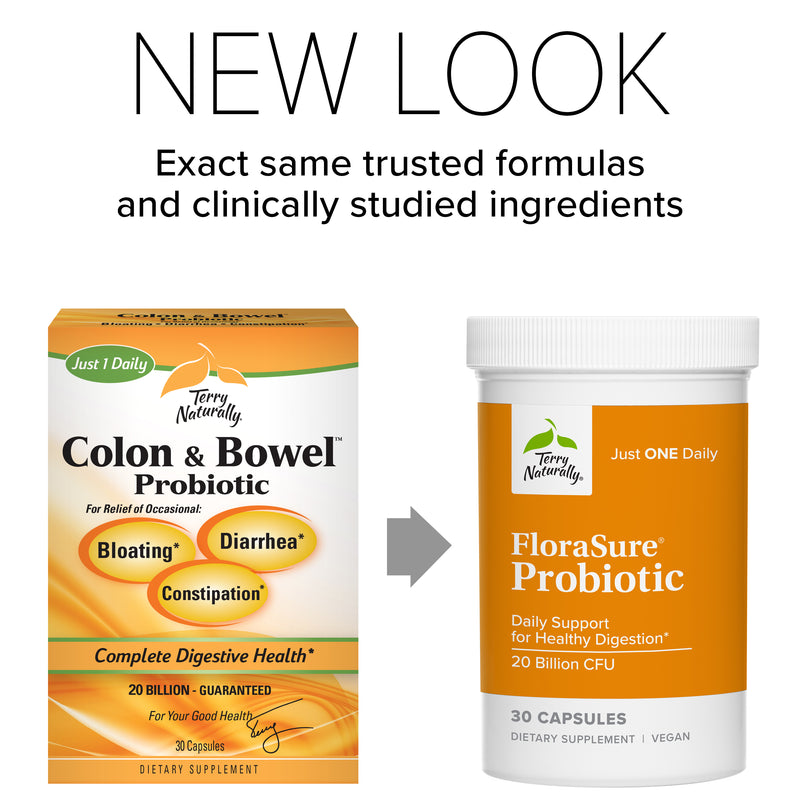 Terry Naturally FloraSure® Probiotic (formerly Colon & Bowel Probiotic) 30 Capsules, by Europharma