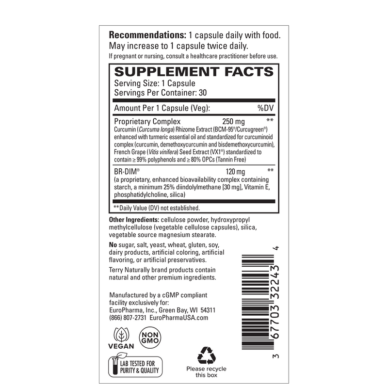 Terry Naturally DIM Complex with BCM-95 Curcumin 30 Capsules, by EuroPharma *NEW LOOK