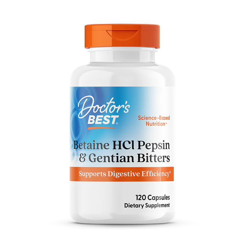 Betaine HCl Pepsin and Gentian Bitters 120 Capsules