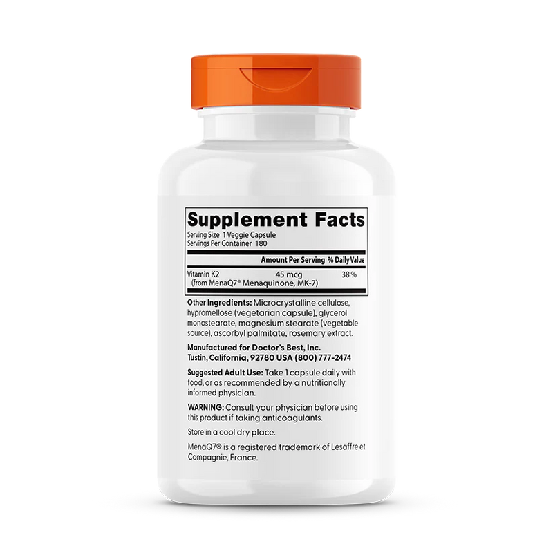 Natural Vitamin K2 MK-7 45 mcg 180 Veggie Caps