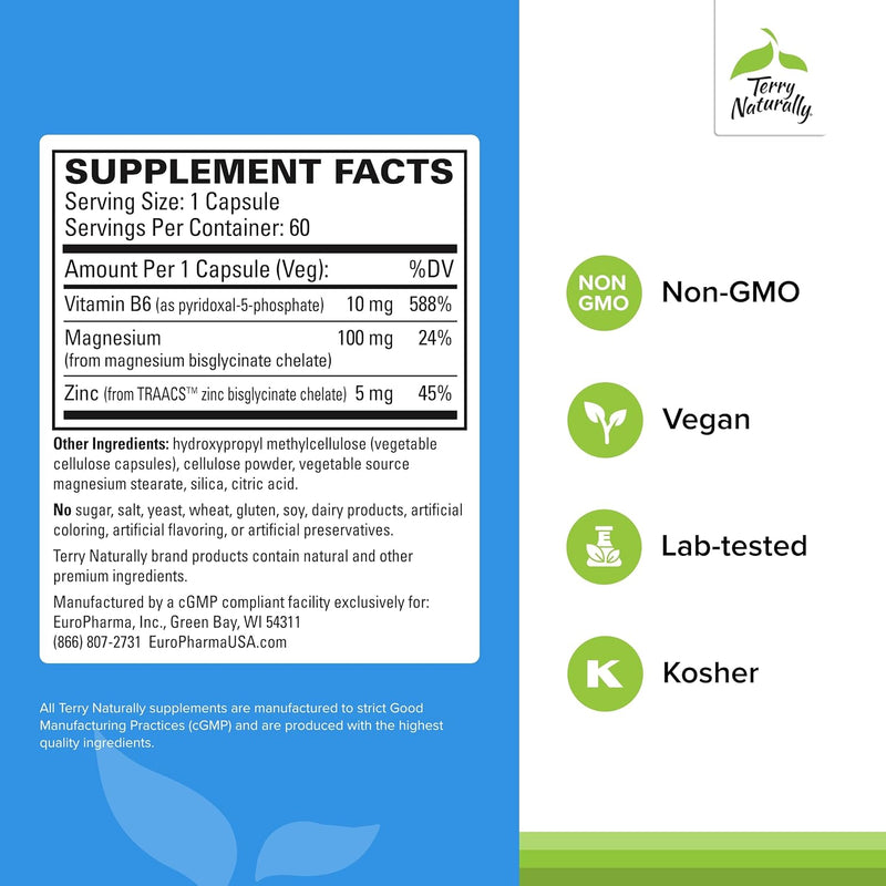 Terry Naturally BioActive Magnesium Complex with P-5-P/Mag and Zinc 60 Capsules