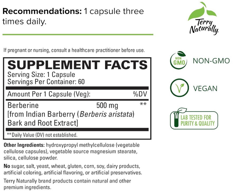 Terry Naturally Berberine 500 mg, 60 Capsules, by Europharma